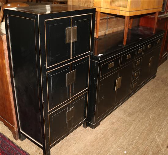 Chinese black lacquer sideboard and matching chest